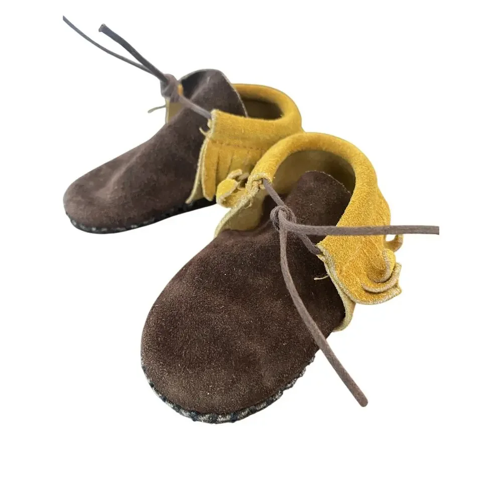 Vintage two-toned Unisex Child Fringe Suede Booties Size 4.5 Toddler 5.5” long